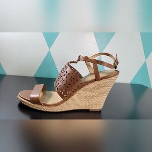 Michael Kors Darci espadrille wedge sandals in luggage leather w eyelet details